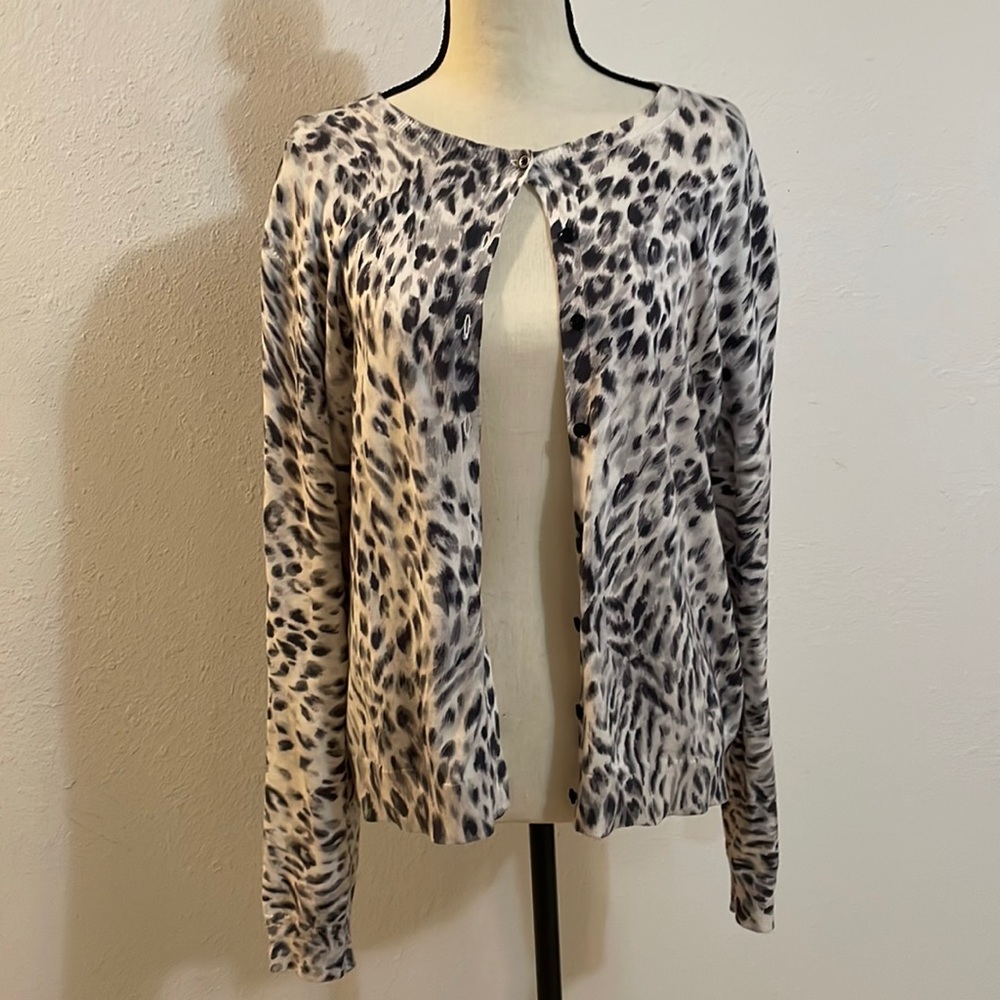 Ann Taylor Snow Leopard Print Cardigan